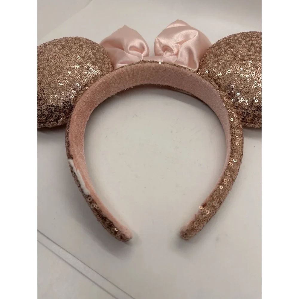Disney‎ Parks ROSE GOLD Champagne Minnie Mouse Bow Sequins Ear Headband Ears